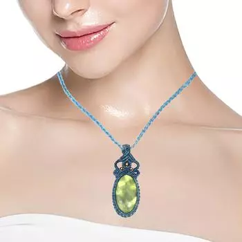 Necklace Pendant Carved Nephrite Jade Flower Macrame Artisan (Orange) Cord