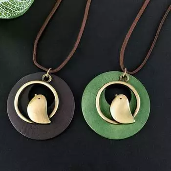 Necklace Pendant Long Vintage Ornamental Two Layers Clothing Matching Wood Sweater Chain Ethnic Style Necklace Daily Wear чёрный