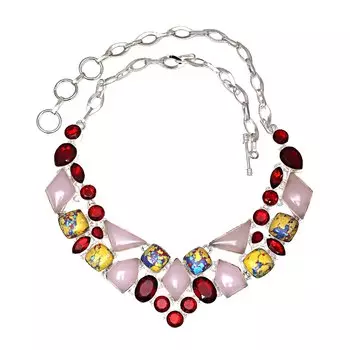 Necklace Pink Rose Quartz GarnetGemstone Women Unisex Silver Jewelry 18-20