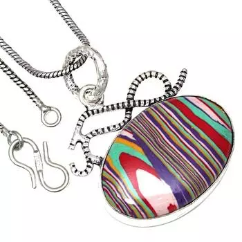 Necklace Rainbow Calsilica Gemstone Handmade Antique Silver Jewelry 1.75