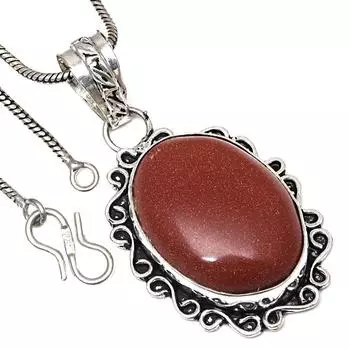 Necklace Red Sunsitara Gemstone Handmade Antique Silver Jewelry 2.25