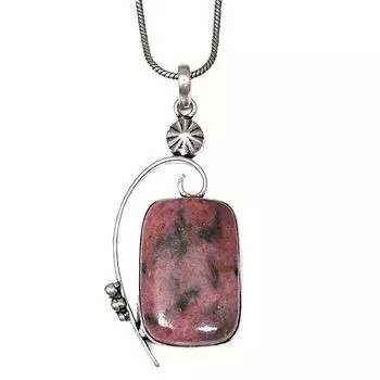 Necklace Rhodonite Drusy Gemstone Handmade Silver Jewelry 2.5