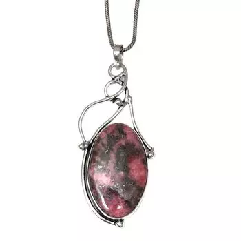 Necklace Rhodonite Gemstone Handmade Silver Jewelry 2.5