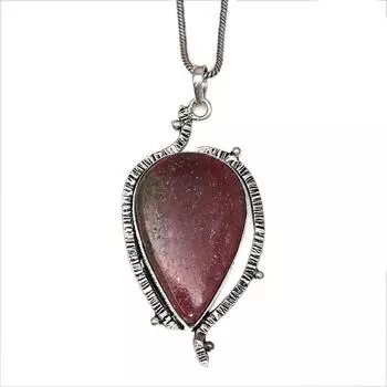 Necklace Rhodonite Gemstone Handmade Silver Jewelry 2.5