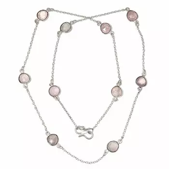 Ожерелье из розового кварца с инкрустированным драгоценным камнем, ручная работа, старинные серебряные украшения 24