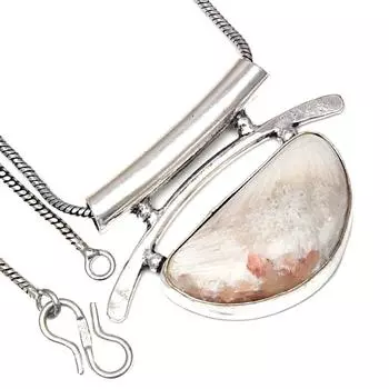 Necklace Scolecite Shell Gemstone Handmade Antique Silver Jewelry 1.25