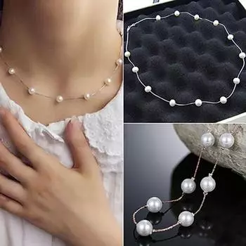 Necklace Single Layer Adjustable Alloy Women Faux Pearl Clavicle Chain for Wedding золотистый