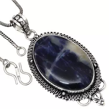 Necklace Sodalite Gemstone Handmade Antique Silver Jewelry 2.25