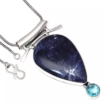 Necklace Sodalite Swiss Blue Gemstone Handmade Antique Jewelry 2.25