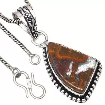 Necklace Stick Agate Gemstone Handmade Antique Silver Jewelry 2.25