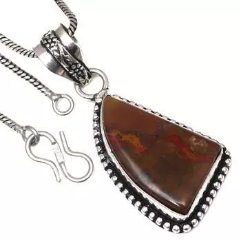 Necklace Stick Agate Gemstone Handmade Antique Silver Jewelry 1.5