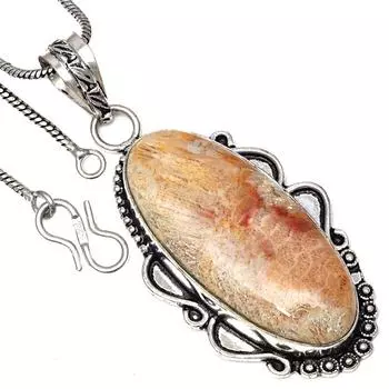 Necklace Sunstone Gemstone Handmade Antique Silver Jewelry 2.5