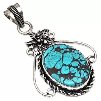 Necklace Tibetan Turquoise Gemstone Gift For Her Silver Jewelry 2.25