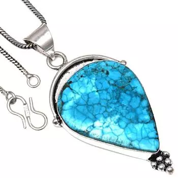 Necklace Tibetan Turquoise Gemstone Handmade Antique Silver Jewelry 2.25