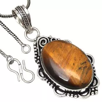 Necklace Tiger s Eye Gemstone Handmade Antique Jewelry 2.75