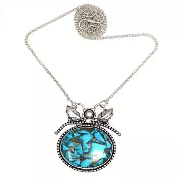 Ожерелье Бирюзовый Медный Кулон Синие Серебряные Украшения Украшения из Кристаллов