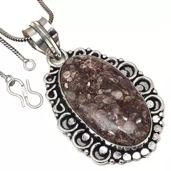 Necklace Turtella Jasper Gemstone Handmade Antique Silver Jewelry 2.25