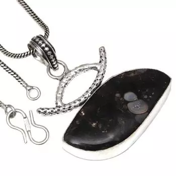 Necklace Turtella Jasper Gemstone Handmade Antique Silver Jewelry 1.5