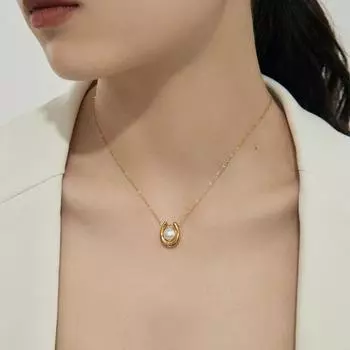 Necklace Women U-shaped Imitation Pearl Titanium Steel Simple Luxury Choker Chain Necklace Party Fashion Jewelry Accessories Pendant