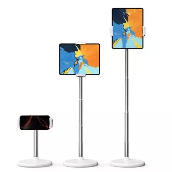 NEDIEA Tablet Stand for and Sleeping Adjustable Height from Metal Compatible with Inch Phones and PCs Desktop, Floor, Sofa, Positions, 30.5-88cm, Rod, белый