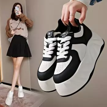 недорогие женские кроссовки 2024 летние модные белые повседневные туфли на платформе женские на шнуровке из искусственной кожи вулканизированные туфли zapatos de mujer 34 белый