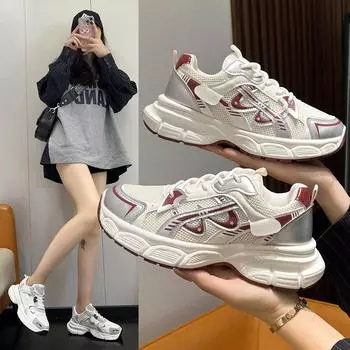 Недорогие женские повседневные спортивные туфли с мягкой подошвой, удобные и легкие, кроссовки с сеткой, увеличивающие рост, дышащие кроссовки для бега 35 серый