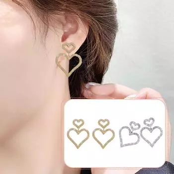Игольчатые европейская и американская мода преувеличенные бриллиантовые серьги Double Love темперамент тренд длинные персиковые серьги в форме сердца женские серьги One Size золотой