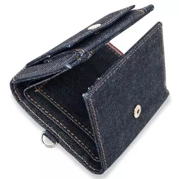 NeedNetwork Okayama Denim Мини-кошелек Trifold Кошелек для монет Кошелек коробочного типа Мини-кошелек Маленький кошелек Защита от скимминга Компактный футляр для монет [Need