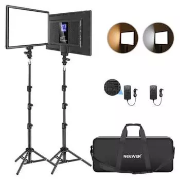 Neewer 2 Pack LED Video Light Photography Lighting Camera Light Panel 192 LEDs 3200K-5600K CRI 97+ Built-in Lithium Battery Ultra Thin with 178cm Stan