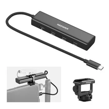 NEEWER 4 в 1 USB C Hub с адаптером Cold Shoe, многопортовый адаптер Dongle, 3 порта USB C Gen2 и 1 100 Вт PD, сверхбыстрая передача данных 10 Гбит/с, совместимость