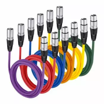 NEEWER 6 шт. XLR папа XLR мама Цветной микрофонный кабель Резиновая оплетка Патч-корд Кабель Балансный Змеевидный патч-корд Желтый и 6,5 футов/2 м (Зеленый, Синий,