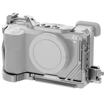 Neewer Клетка для камеры A7C II A7CR, алюминиевая, с QR-основанием, тип Arca, противоскользящая, зажим для кабеля HDMI, направляющая НАТО, холодный башмак, винт 3/8 дюйма, ARRI 1/4 дюйма, CA050, серебристый