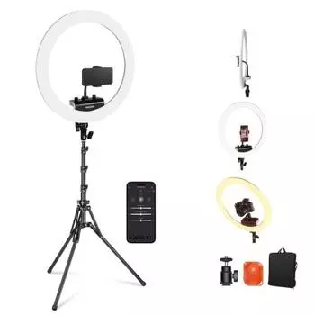 NEEWER Professional 18 Inch Ring Light and Stand Kit with Smartphone Holder Ultra Thin Soft Lighting Light 45W 2900K-7000K TLCI98 Remote Control Shutt