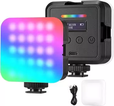 NEEWER RGB61 Magnetic RGB Video Light Small Full Color LED Camera Light with 3 Cold Shoes 20 Scene Modes 2000mAh Rechargeable Mini Portable
