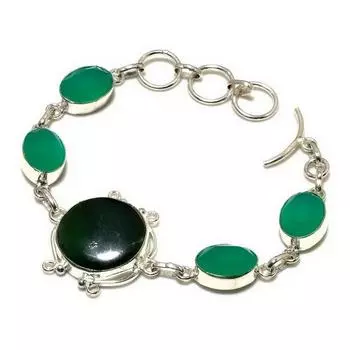 Нефрит, зеленый оникс, драгоценный камень 925, посеребренный ювелирный браслет 6–8 дюймов