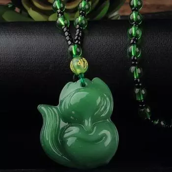 Нефрит Зеленый Ручная Резьба Лиса Кои Полый Нефритовый Подвеска Ожерелье Многоцветный Китайский Амулет Женский Мужской Талисман Ювелирное Изделие Подарок as the picture