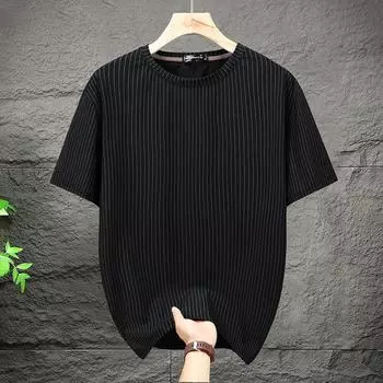 Негабаритная футболка, мужские летние топы, модные большие размеры 4XL-9XL, полосатая черная футболка с коротким рукавом 4XL чёрный