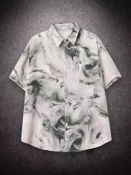 Негабаритная свободная ретро картина маслом с принтом с коротким рукавом Гавайи Пляжная летняя мужская рубашка Студенческая модная повседневная мужская одежда S зелёный