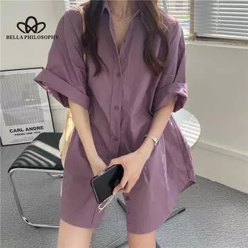 Негабаритная тонкая рубашка, женская повседневная летняя весенняя свободная рубашка, блузка one size фиолетовый