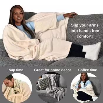 Негабаритное носимое одеяло, однотонное, ультра-толстое, износостойкое, можно стирать в машине, не выцветающее, теплое, уютное спальное одеяло светло-синий