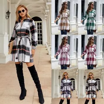 Негабаритное женское утолщенное платье в клетку с длинными рукавами, дизайнерская юбка на пуговицах в американском стиле ретро S темно-синий