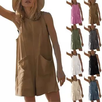 Негабаритные комбинезоны для женщин, повседневный широкий комбинезон-капри без рукавов с карманами L