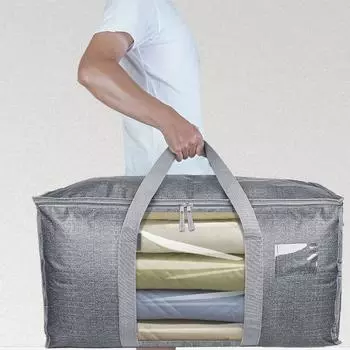 Негабаритные сумки для переезда с усиленными ручками. Утолщенная влагостойкая полиэтиленовая тканая сумка-органайзер. Прочная сумка для хранения одежды большой вместимости. чёрный