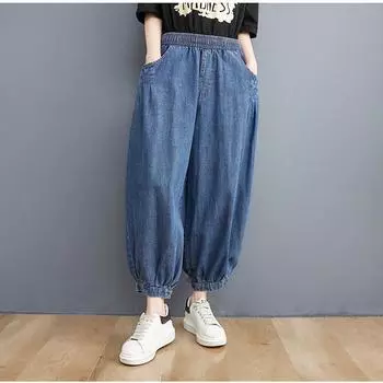 Негабаритные весенние женские джинсы с высокой талией, брюки-шаровары, свободные повседневные женские джинсовые брюки, брюки S синий