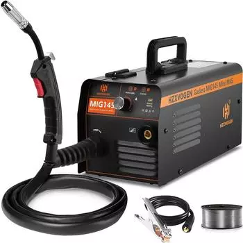 Негазовый сварочный аппарат HZXVOGEN Mini MIG, полуавтоматический аппарат для безгазовой сварки с флюсовым сердечником для бытовой пайки MIG145 чёрный
