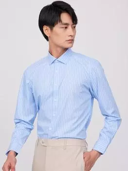 Негладкие мужские классические рубашки в полоску, повседневная легкая эластичная рубашка на пуговицах с длинными рукавами для активного отдыха 39 синий