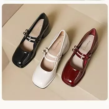 Неглубокие французские ретро туфли Мэри Джейн красного цвета на толстом каблуке с большим размером маленьких кожаных туфель Одинарные туфли женские 35 красный