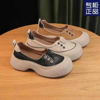 Неглубокие одинарные туфли осень 2024 года, комплекты ног в римском стиле, увеличивающие объем, толстая подошва, тканые дышащие, повседневные одинарные туфли для женщин 35 чёрный