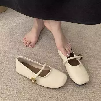 Неглубокие одинарные туфли женские новинка весна-лето 2024 новые французские туфли-феи с юбкой на плоской подошве туфли Мэри Джейн на плоской подошве 35 чёрный