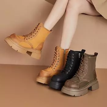 Негниющий холст сшитые рабочие ботинки женские с боковой молнией на платформе женские повседневные женские туфли маленького размера 32
